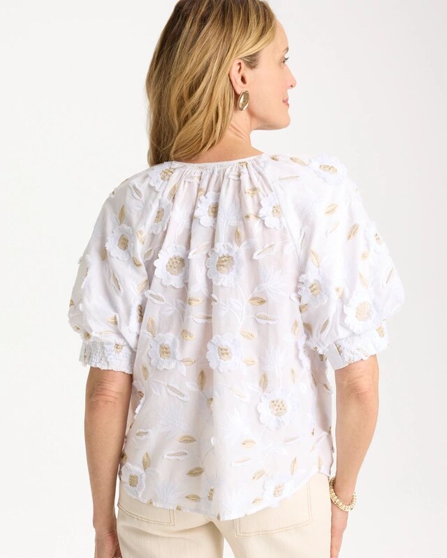 Cotton Metallic Applique Embroidered Top - image 3